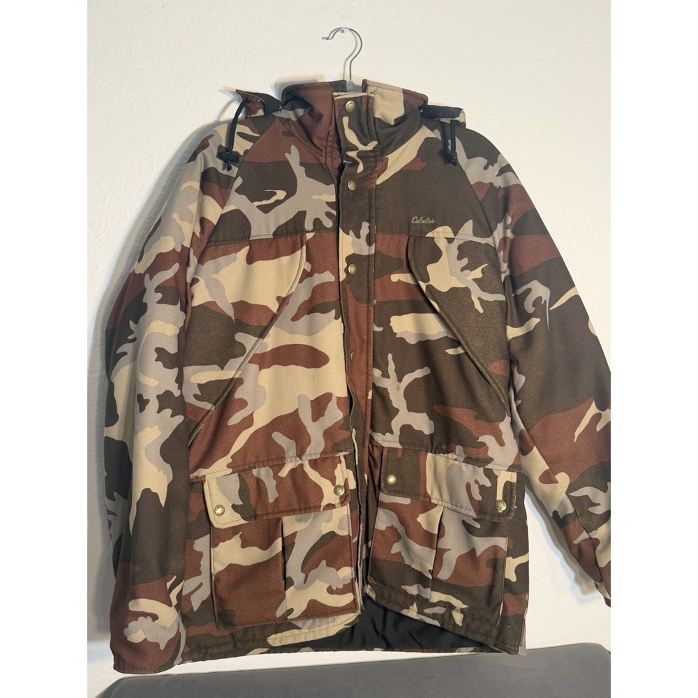 RARE Vintage Cabela's USA Men's Insulated Camo Jacket Thinsulate Attachable Hood